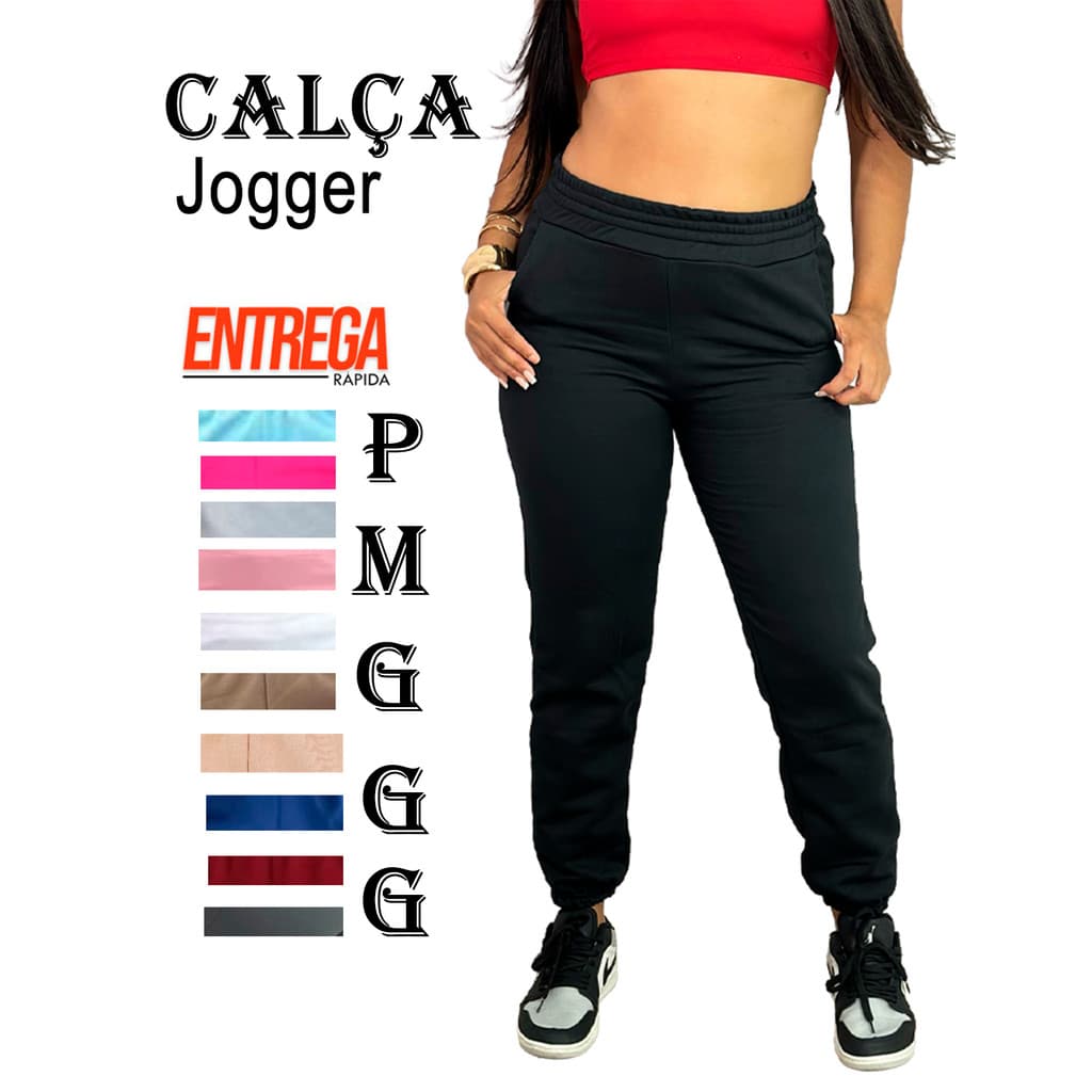 Calça de Frio Jogger Moletom Feminina Pelúcida Esportiva Cintura Alta com Elástico e Punho