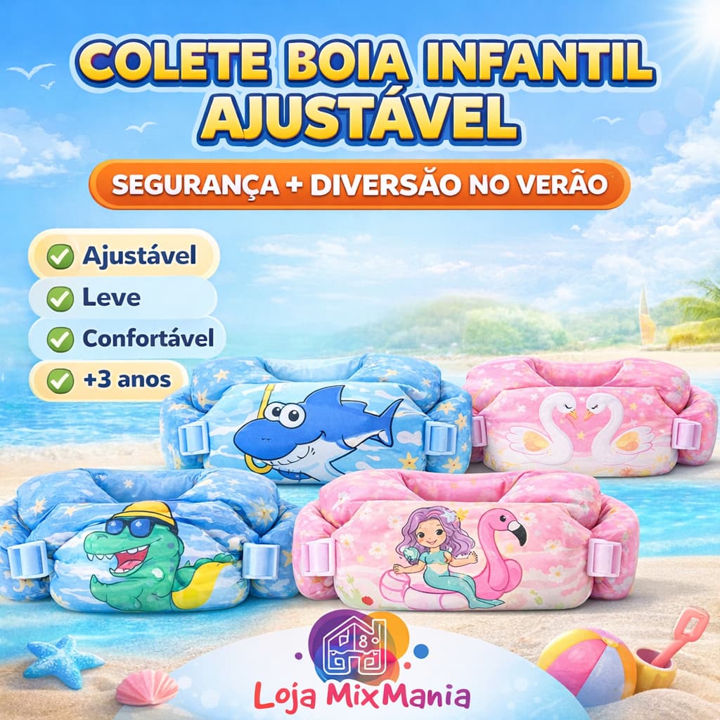 Boia Colete Salva-Vidas Infantil Ajustável | Flutuador de Segurança para Natação Praia Piscina Verão