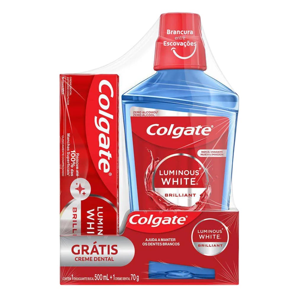 Enxaguante Bucal Colgate Luminous White 500ml + Creme Dental Clareador Luminous White Brilliant White 70g