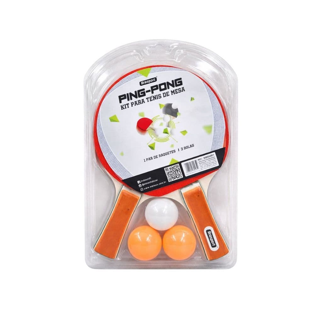 Kit Ping Pong Com 2 Raquetes e 3 Bolinhas SemiPro Brasport