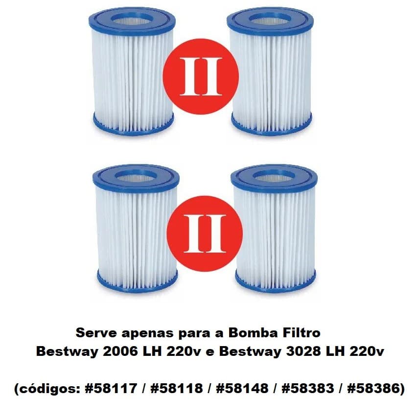 Combo 04 cartuchos Bestway MÉDIOS Modelo II #58094 (2x2) Para bombas 58117 58118 58148 58383 58386
