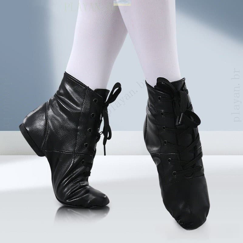 Qsuccue Crianças Adultas Unisex Jazz Dance Hightop Cowhide Sole Soft-soled Sapatilhas Esportivas