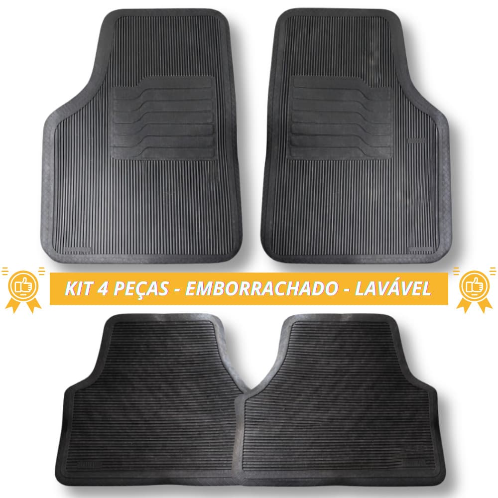 Kit Jogo Tapete Automotivo Carro 3 ou 4 Peças Universal Emborrachado Impermeável Lavável Preto