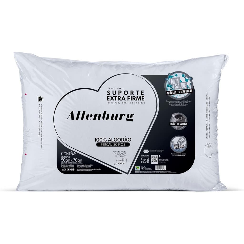Travesseiro Suporte Extra Firme Altenburg Toque macio 180fios
