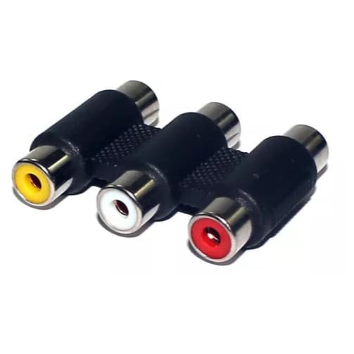 Emenda Adaptador Rca X Rca Fêmea Tripla Extensor Video Áudio