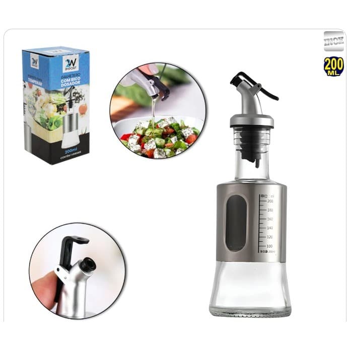 Galheteiro Azeiteiro Vinagreiro De Vidro E Inox 200ml 2W8779