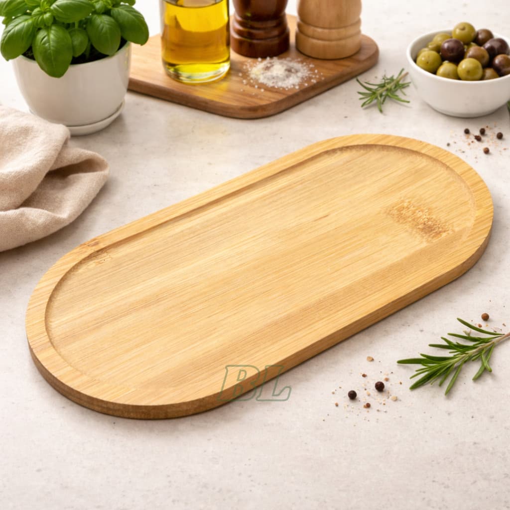 Pires De Bambu 24x12cm Oval Para xícara Café Chá Petiscos Frutas Doces Aperitivos Decoração