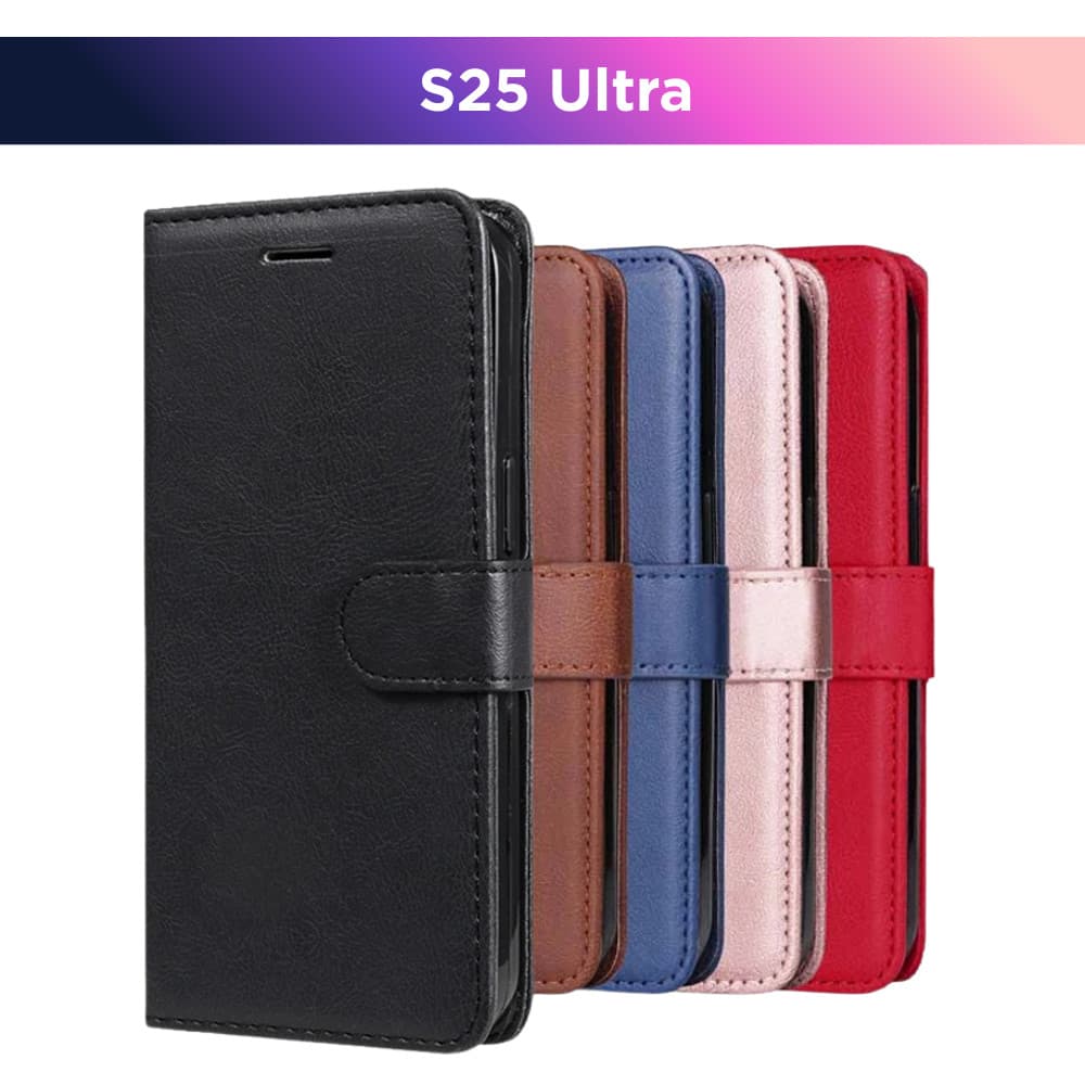 Kit Capa Carteira P/ Samsung S25 Ultra - Couro Sintético Case Capinha E Película Hidrogel