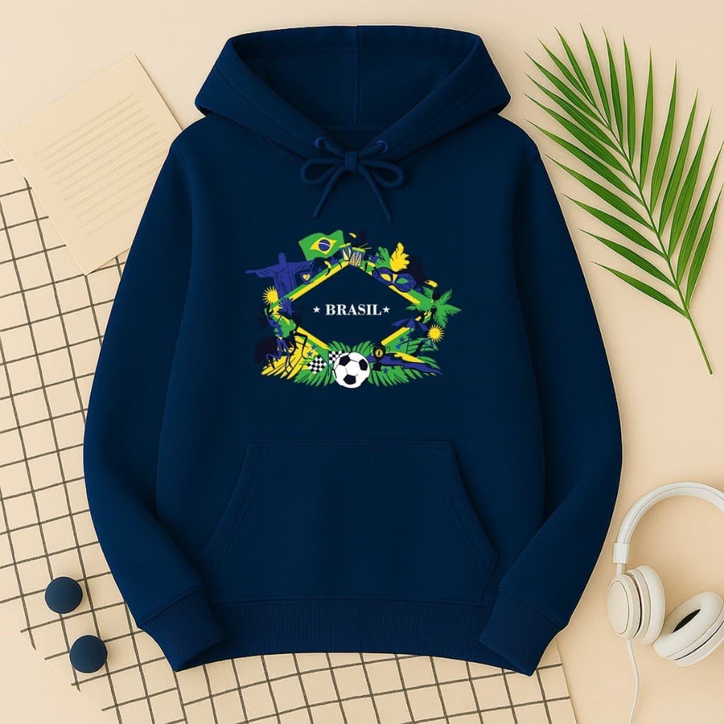 Blusa De Frio Moletom Unissex  Cores Da Bandeira Estampa Brasil Inverno Blusão Quentinho