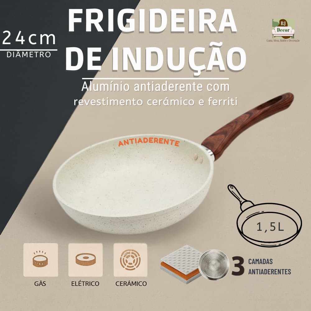 Frigideira de Indução Antiaderente - Revestimento Cerâmico Granito - 24cm