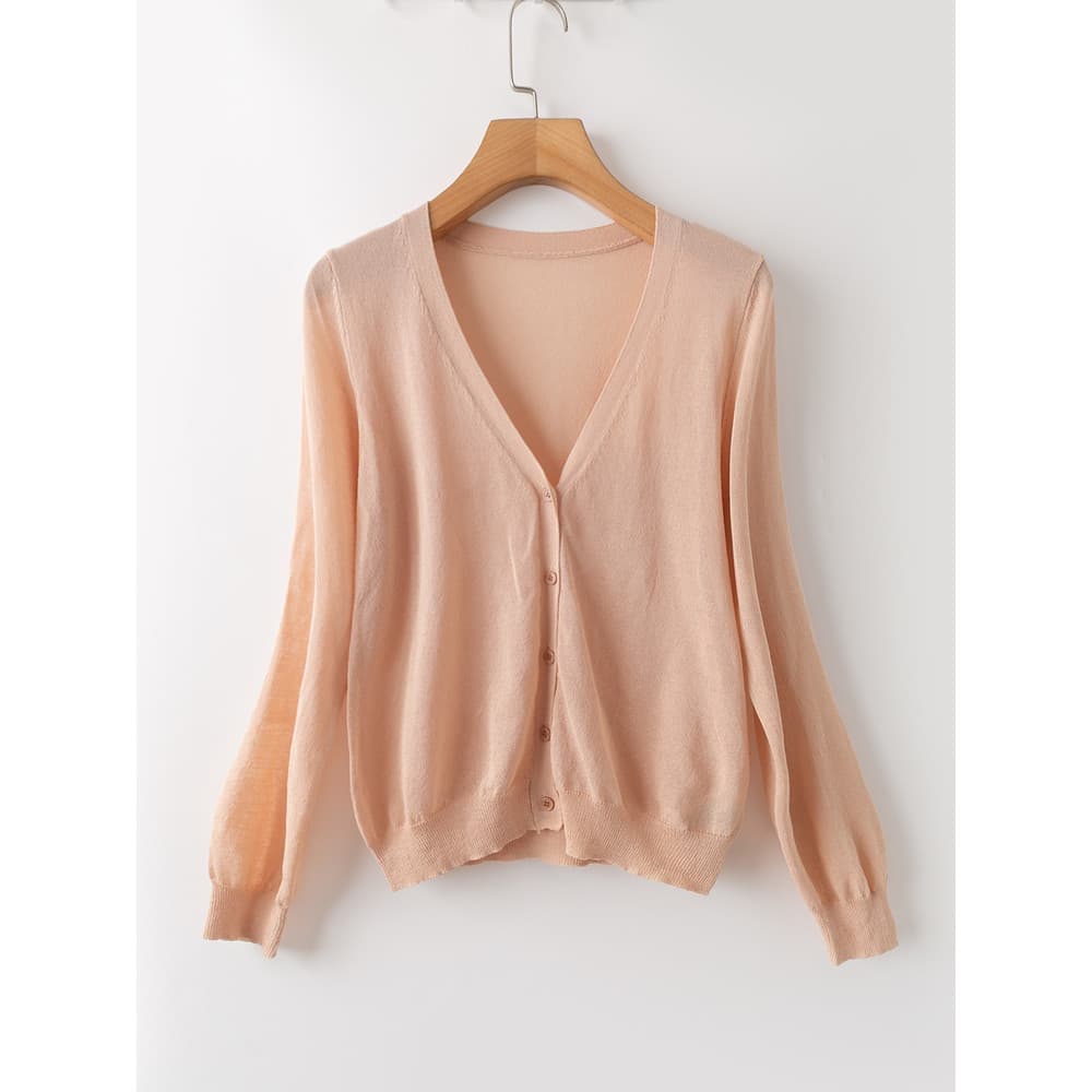 Primavera outono comércio exterior versão coreana novo estilo simples All-Match Casual moda com decote em V manga compri
