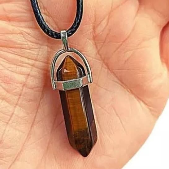 Colar Olho de Tigre Cordão Obelisco Pedra Natural Proteção