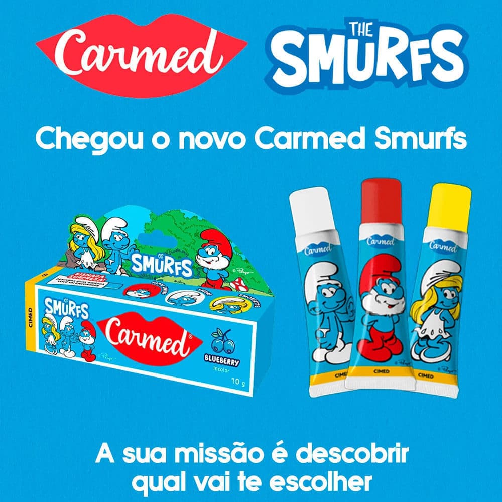 Hidratante Labial Carmed Os Smurfs Blueberry sem cor , efeito gloss