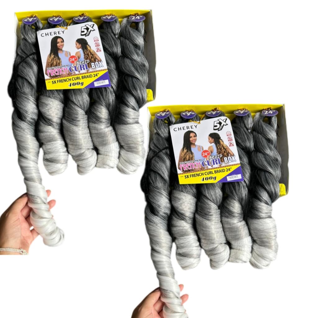kit 2 French Curl Cor T1B/GREY/WHITE  Fibra Premium jumbo Ondulado Cherey 400g