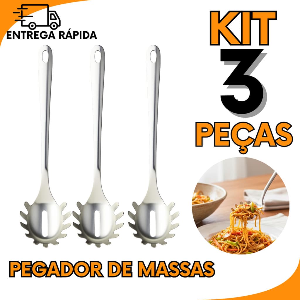 Kit 3 2 ou 1 Pegador de Massa Inox Reforçado Utensílio de Cozinha Duravel