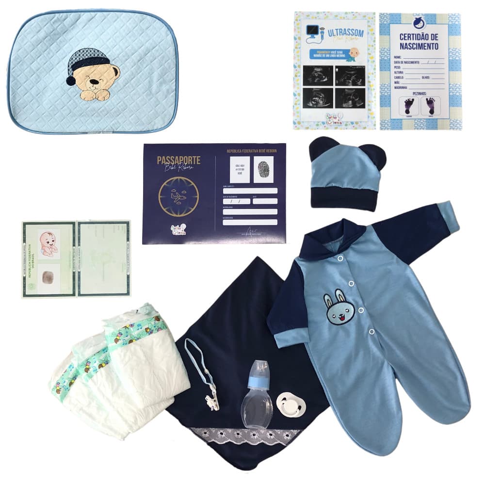 Enxoval Bebê Reborn Menino Acessórios E Bolsa Maternidade