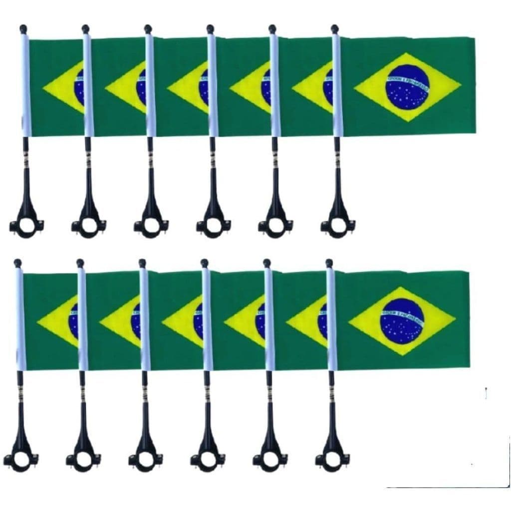 Kit 12 Bandeiras do Brasil com Mastro e Suporte Moto Bicicleta🏍️🇧🇷