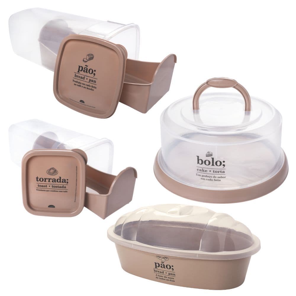 Kit porta bolo, pães e torrada 4 peças Plasutil