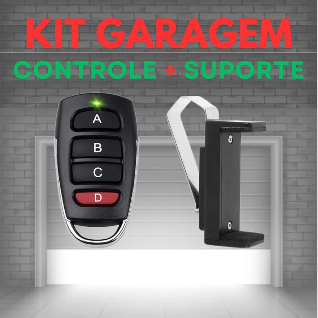 KIT Controle Portão Garagem Eletronico Automatico Alarme Universal 433MHz + Suporte Clipe Universal