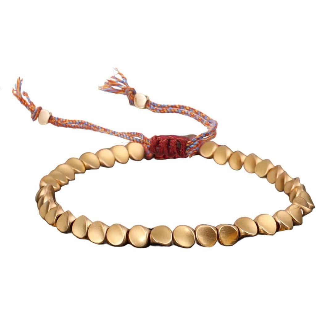 Pulseira de Cobre Tibetana Feita à Mão GUAN, Pulseira Budista da Sorte, Tamanho Ajustável com Franjas, Presente para Hom