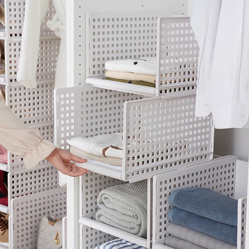 Novo estilo gaveta dobrável armazenamento de roupas organizar cesta de armazenamento guarda-roupa em camadas partição ra