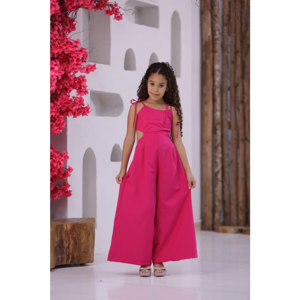 Macacão Longo Liso Infantil Feminino  Pantalona Elegante Festa Aniversário Menina 4 ao 16 anos