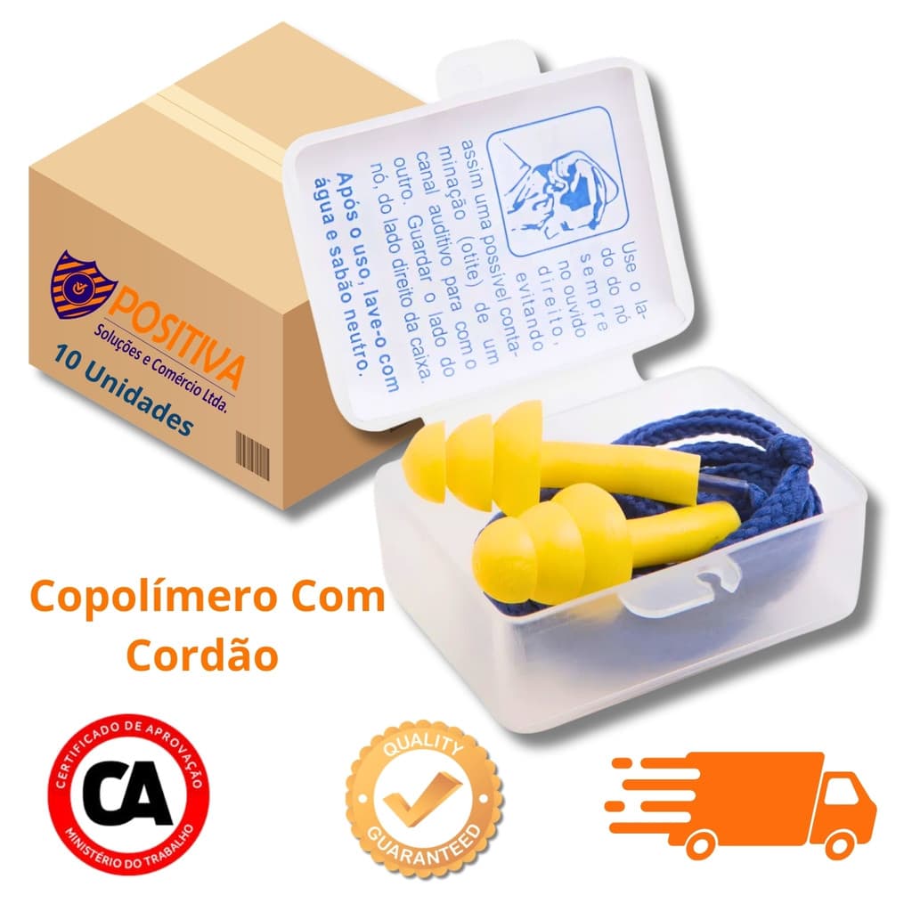 KIT 10 PROTETOR AURICULAR PLUG COPOLÍMERO CORDÃO ALGODÃO OUVIDO ABAFADOR RUIDOS PROTETOR AUDITIVO