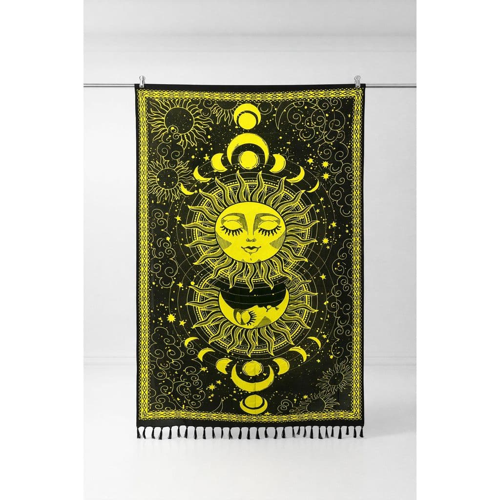 Canga Estampada Sol e Lua Místico Astrologia Amarelo-399
