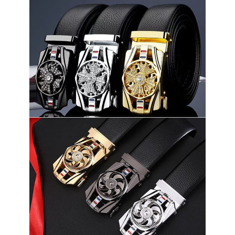 Cinto de corrida de tempo masculino fivela automática jovens negócios tendência calças cinto influenciador preto 3.5cm d