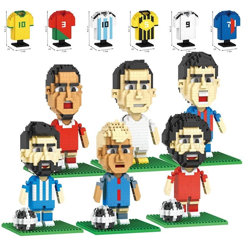 Modelo de montagem de partículas de futebol bloco de construção camisa jogador modelo decoração educacional DIY montagem