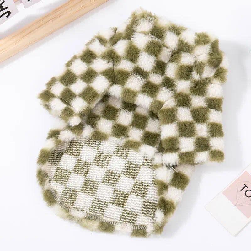 Roupa de Inverno para Cães, Quente e Espessa, com Cardigã de Lã, Roupa com Estampa Xadrez, Roupas para Filhotes, Roupas