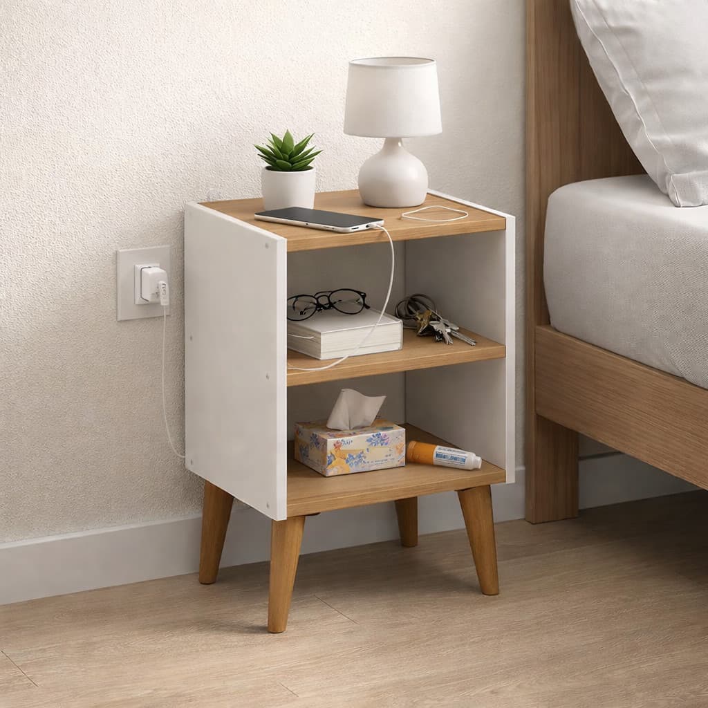 Mesa de Cabeceira Lim - 56x36x29,5cm - Cor Branco Castanho