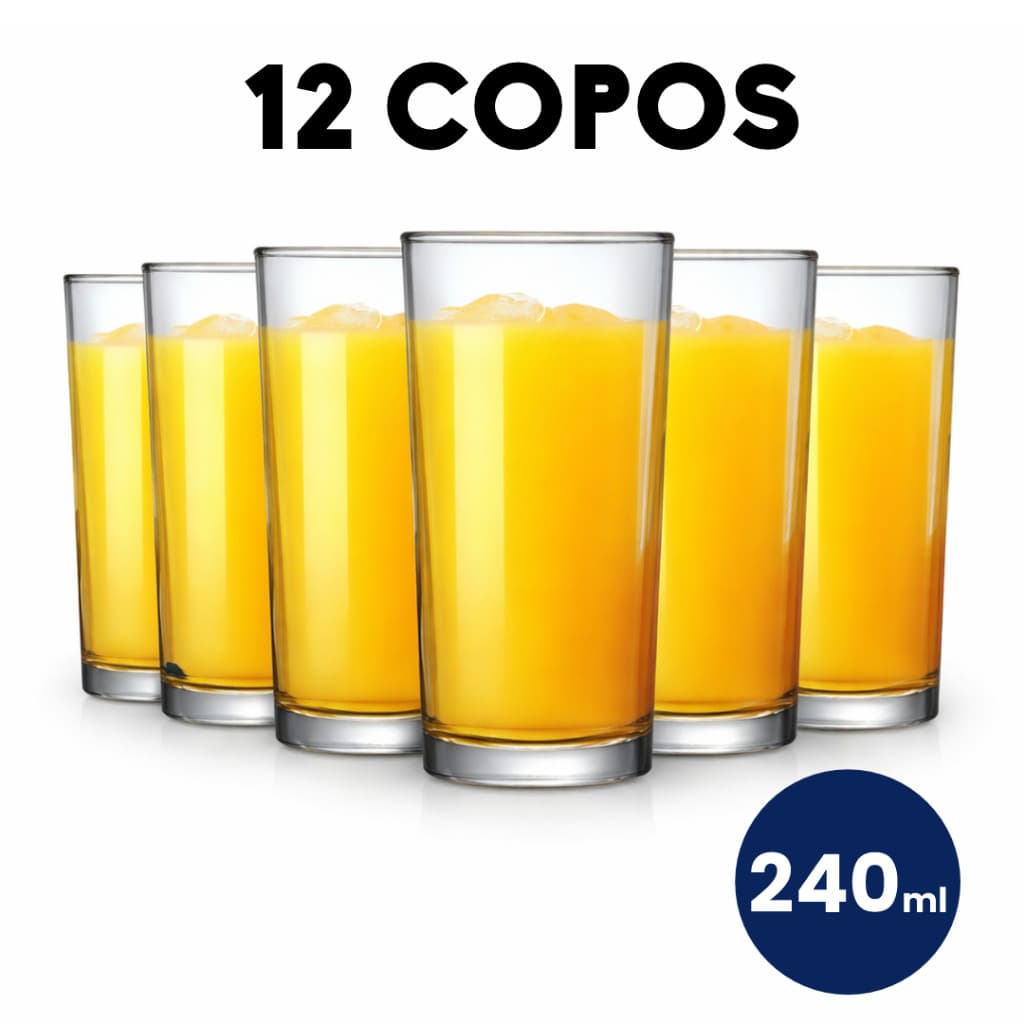Jogo de Copos 240ml Londres Liso de Vidro para Sucos Smoothies Mesa Posta Casa Nova