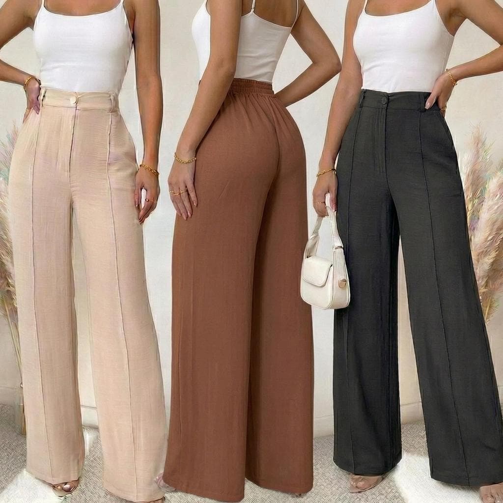 Calça Pantalona Femenina Whide Leg con botão