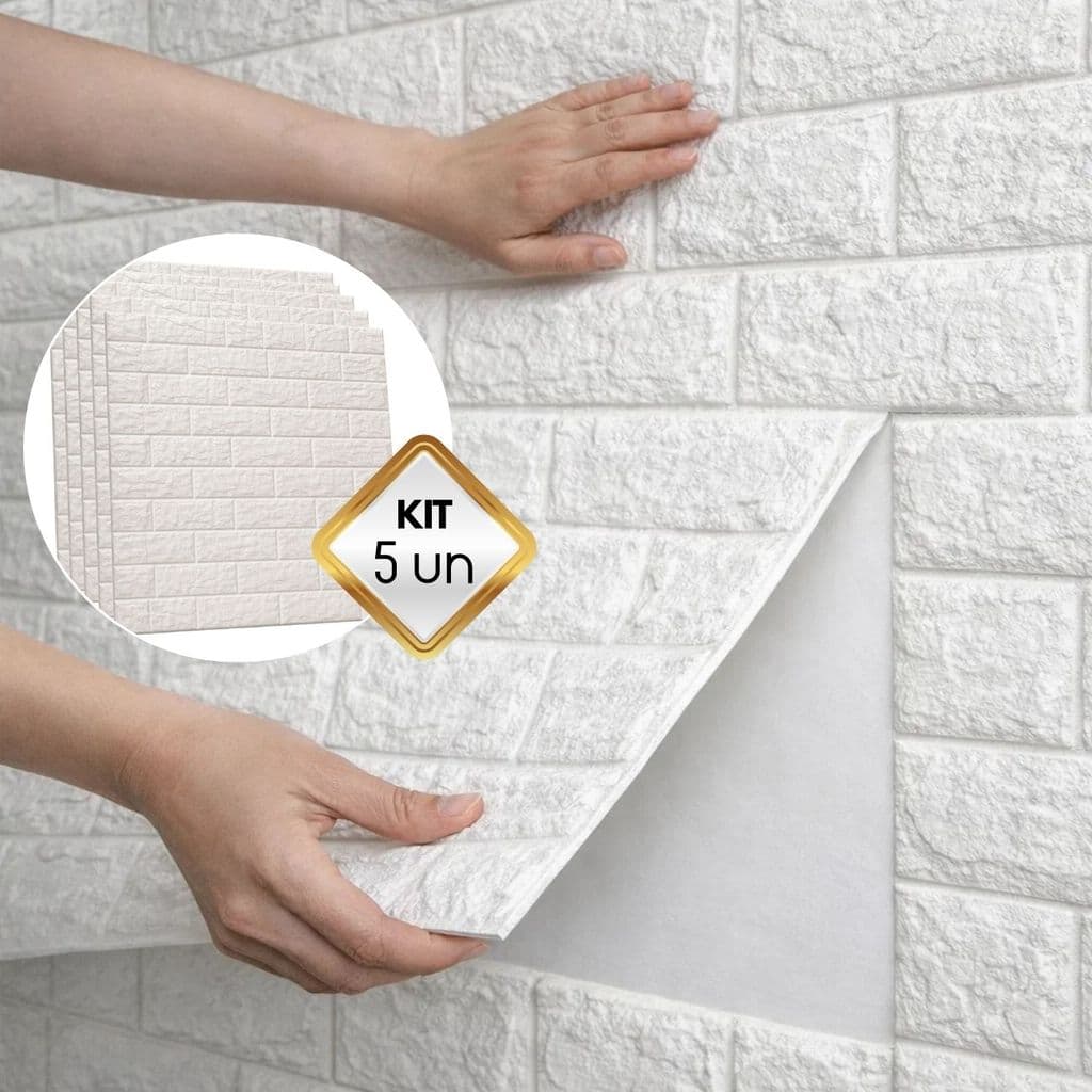 Kit 5un Placas Adesivas 3D Tijolinho 70x77cm Autocolante
