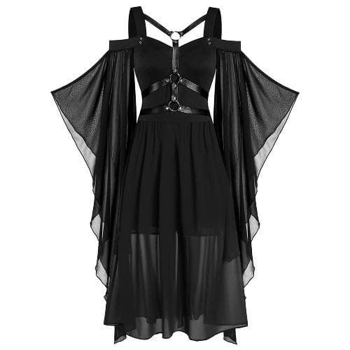 Plus Size roupas femininas gótico Irregular Halloween bruxa estilingue amarrado manga larga vestido de balanço grande S-