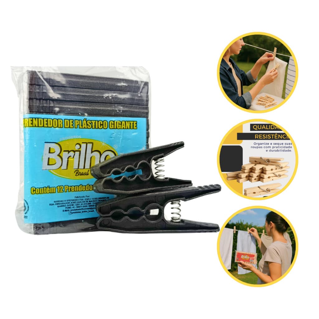 Kit de Prendedores de Roupas Plástico Preto – Brilho Brasil com 120 ou 240 unidades Luxo