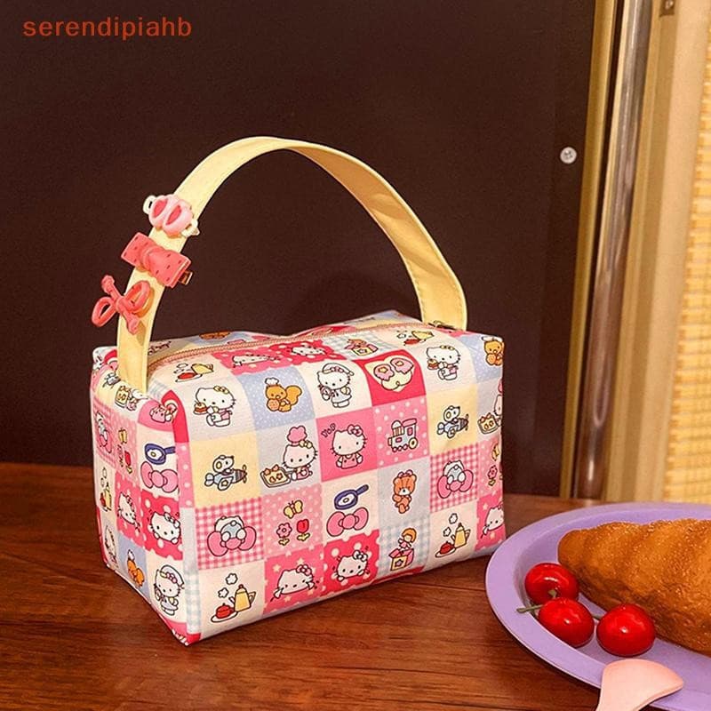 [serendipiahb] Kawaii Rosa Hello Kitty Bolsa De Maquiagem Sanrio KT Cat Cosméticos De Grande Capacidade Lavagem Portátil