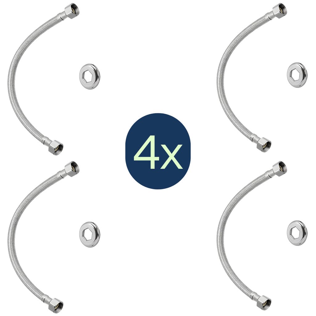 Kit 4 Engate Flexível Rabicho Aço Inox Macho Fêmea 30cm Aquecedor Boiler Caixa Acoplada Torneira 1/2