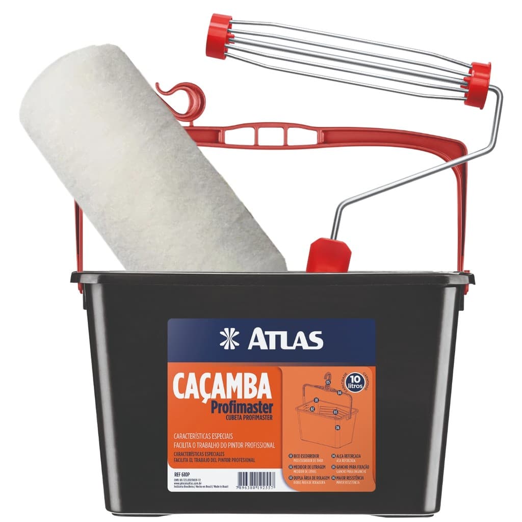 Rolo de Pele de Carneiro 23cm + Suporte Garfo 23cm + Bandeja Caçamba 10L Para Pintura