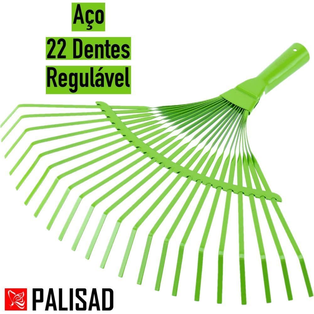 Vassoura Rastelo de Aço c/ 22 Dentes Regulável p/ Grama Jardim Sem Cabo