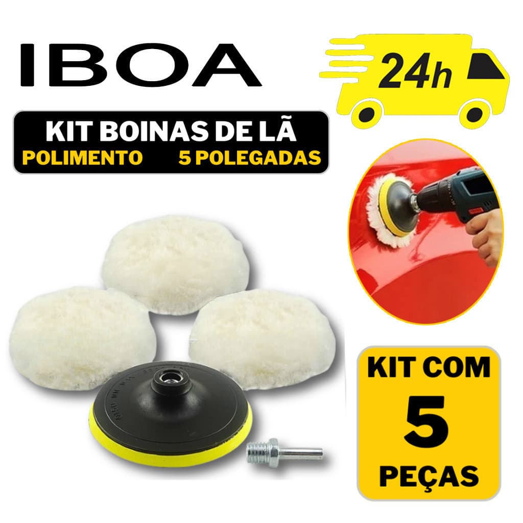 Kit 3 Boina De Lã Polimento Automotivo Suporte Com Velcro Para Politriz Parafusadeira E Furadeira 125MM
