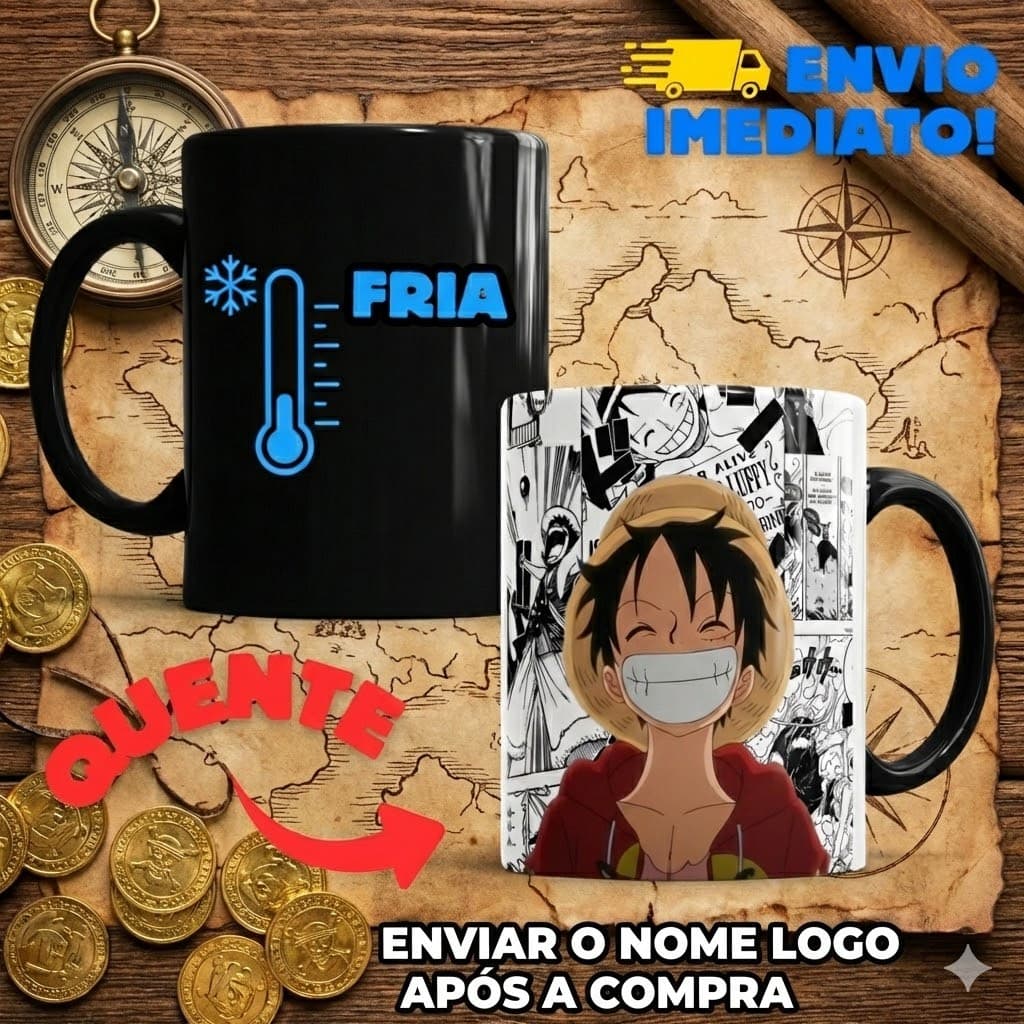 Caneca One Piece Luffy de Porcelana Personalizada com Seu Nome 325ml