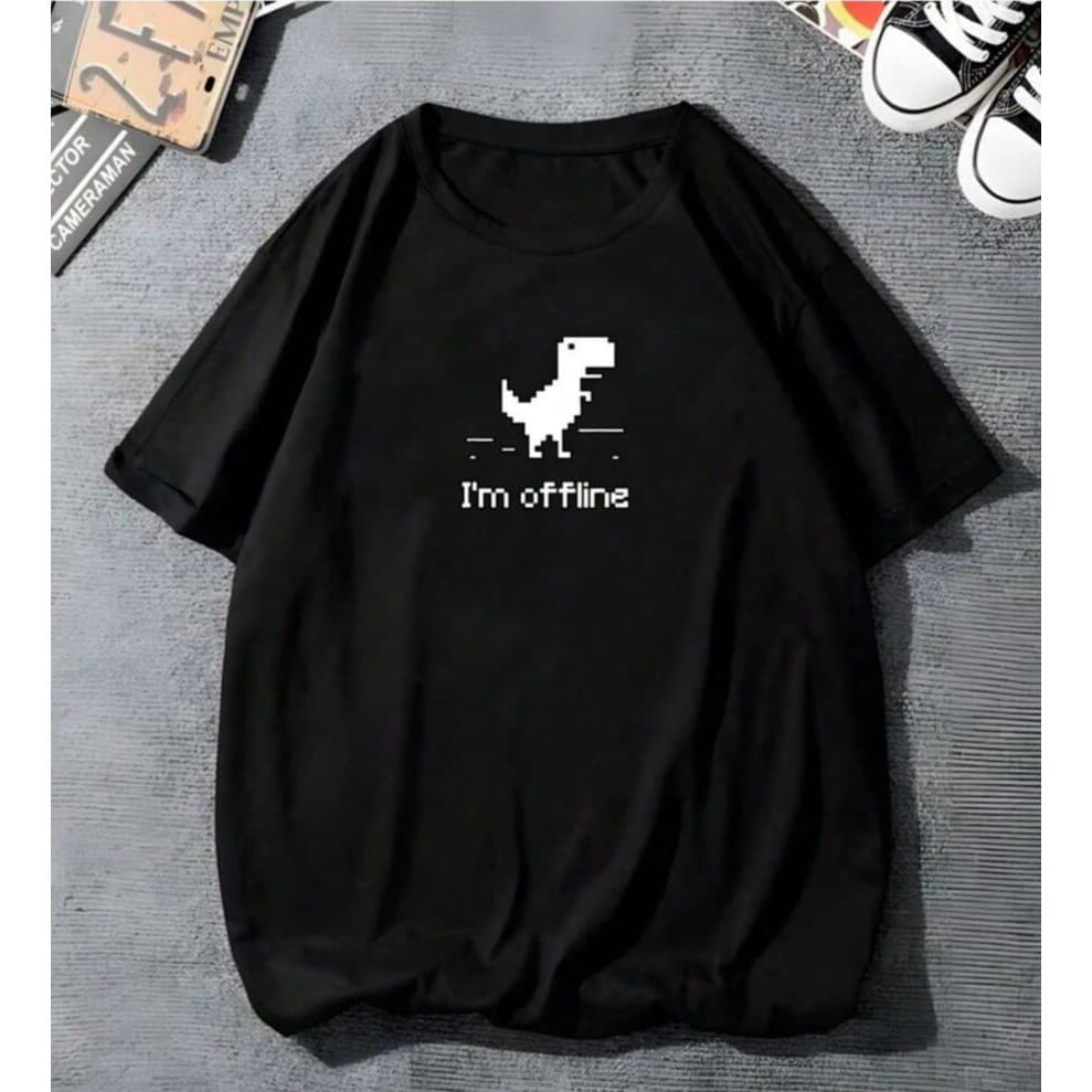 Camiseta Blusa 100% Algodão Dino Offline Masculina Slim Fit Unissex Atemporal Moderna Confortável