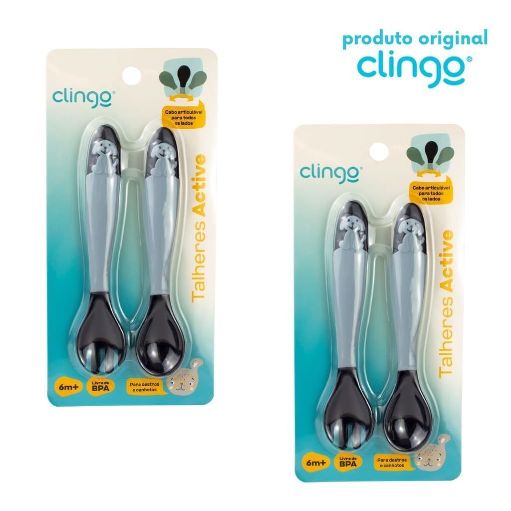 Kit Infantil c/ 2 Talheres Clingo Colors Marinho - Delicadeza e Sofisticação