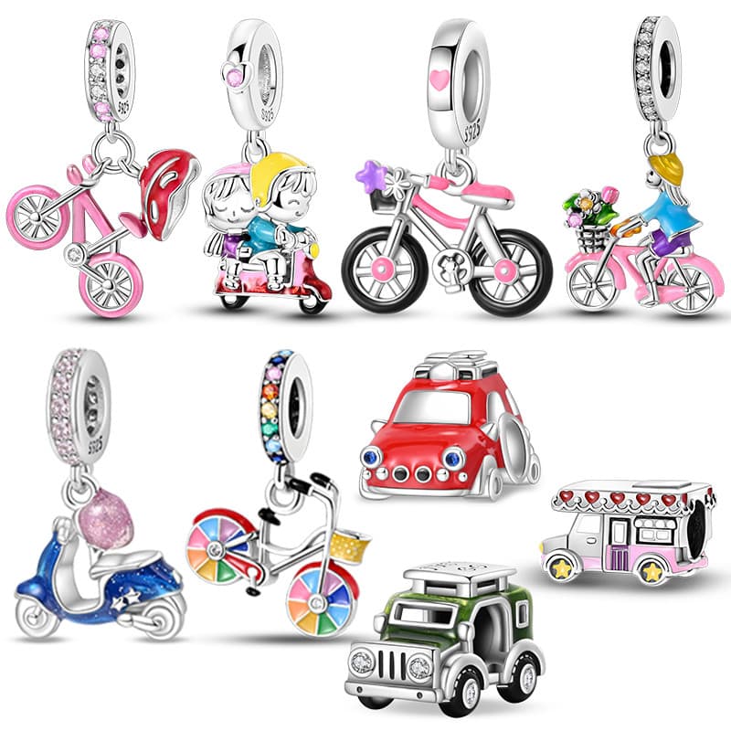 Encantos Charme 925 Prata Turista Jeep Capacete Elétrico Contas Cabide Encantador Pulseira