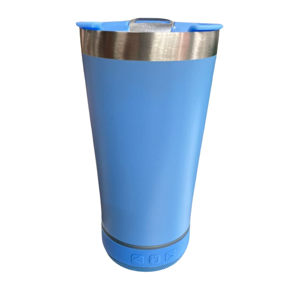 Normal Bluetooth - Copo Térmico Som Led e TAMPA com ABRIDOR (420 ml) - Azul Claro