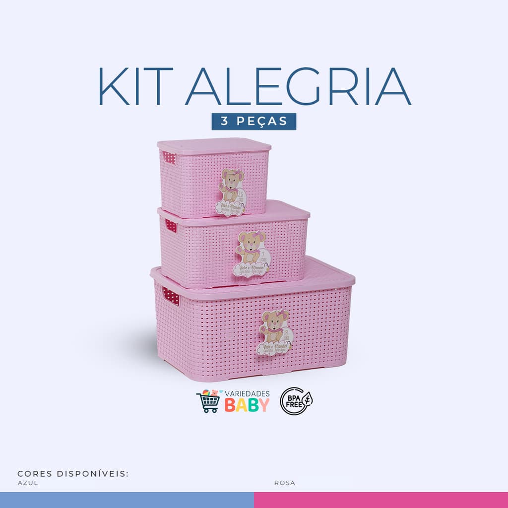 Kit Alegria 3 Peças – Caixas Organizadoras 3,5L 7L 18L Organizador Infantil Multiuso Envio Imediato