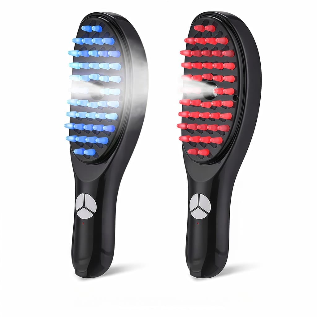 Massageador Capilar LED Luz Azul e Vermelha Sem Fio Escova Elétrica Vibratória Crescimento Capilar