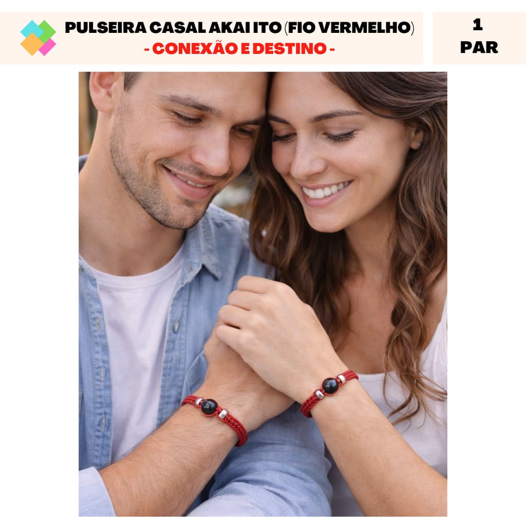 Pulseira Casal Akai Ito Fio Vermelho com Hematita (Conexão e Destino) (1 Par)